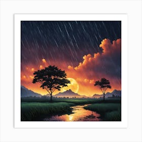 Sunset Over A River Art Print