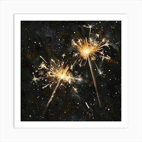 Sparklers On Black Background Art Print