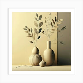 Vases With Leaves Art Print