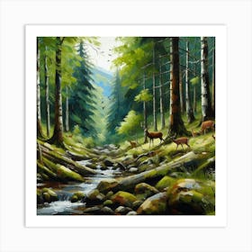 Deer In The Forest, Acrylic Painting Style 3 Art Print