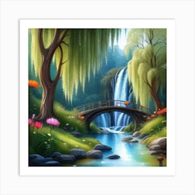 River Surrounded By Willow Trees More Trees 6 Art Print