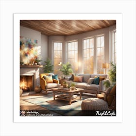 Living Room With Fireplace Art Print