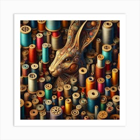 Rabbit and spools of thread 1 Art Print