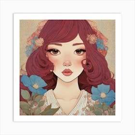 Asian Girl With Flowers 15 Art Print