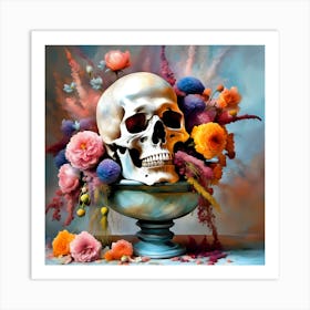 Skull With Flowers Still Life 1 Art Print