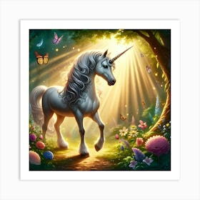 Unicorn In A Beautiful Enchanted Forest 3 Art Print