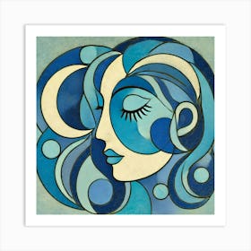 woman portrait blue pop art  Art Print