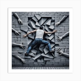 Man Jumping Out Of A Brick Wall 3 Art Print