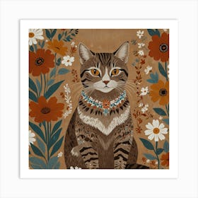 Cat In Flowers 3 Art Print