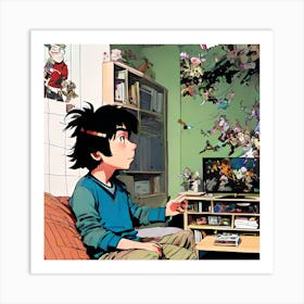 Boy Playing Video Games Art Print