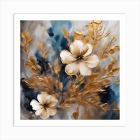 White Flowers On A Blue Background Art Print