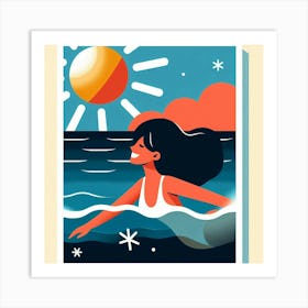 Summer Girl In The Ocean Art Print