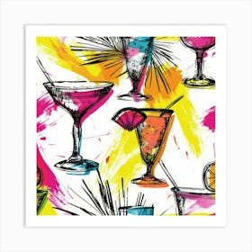 Seamless Pattern With Cocktail Glasses 3 Art Print