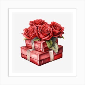 Red Roses On Gift Boxes Art Print