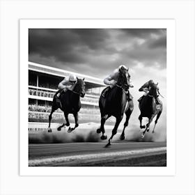 Horses Racing In Black And White Art Print