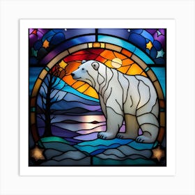 Polar bear, stained glass, rainbow colors 1 Art Print