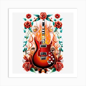 Electric Guitar With Roses 20 Art Print