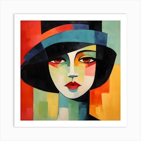 Abstract Portrait of Woman In A Hat 2 Art Print
