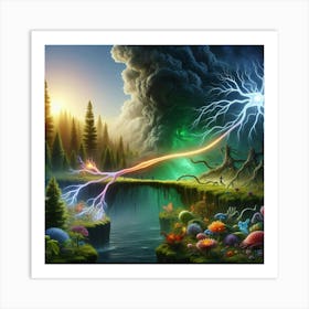 Lightning In The Forest Art Print