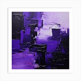 Hand Painted Abstract Black And Purple Art Print