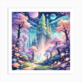 A Fantasy Forest With Twinkling Stars In Pastel Tone Square Composition 400 Art Print