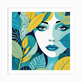 Woman With Leaves Art Print