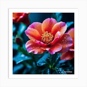 Roses In The Rain, A Photorealistic Close Of A Blooming Flower Art Print