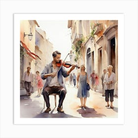 Violinist In The Street Art Print