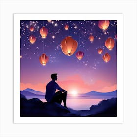 Man Looking At Lanterns Art Print