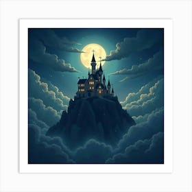 A Castle In The Clouds Glowing Under A Full Moon S Light 1 Art Print