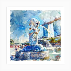 Singapore Mermaid Fountain Art Print