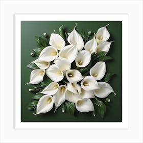 White Calla Lilies On Green Background 1 Art Print