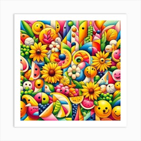 Colorful Smiley Faces Art Print