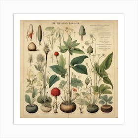 Botanical Illustration Of Plants And Flowers Art Print