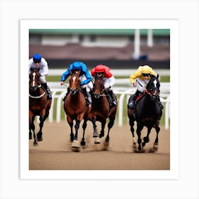 Jockeys Racing At The Racecourse Art Print