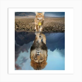 When a cat sees himself as a lion Art Print