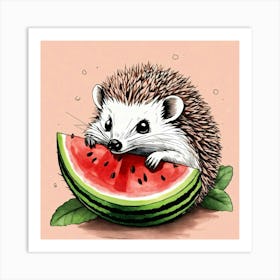 Hedgehog Eating Watermelon Art Print