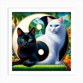 Yin Yang Cats 24 Art Print