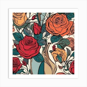 Seamless Pattern With Roses Art Print