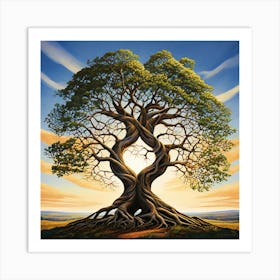 Tree Of Life, Two Intertwined Trees Growing Together Symbolizing Enduring Love And Partnership Art Print