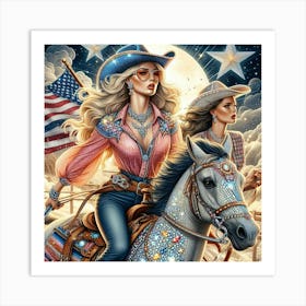 Cowgirls On Horseback Art Print