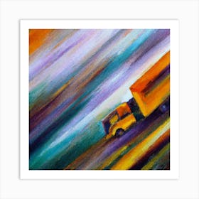 Abstract oil painting of truck with trailer 6 Art Print