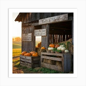 A Rustic Barn With A Weathered Wooden Sign Lean Against It Rolling Hills In The Background Transiti Art Print