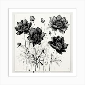 Artwork of 3 black flowers Art Print