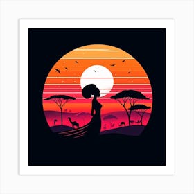African Woman Silhouette At Sunset Art Print