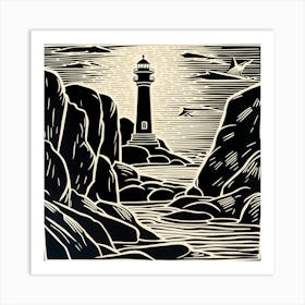 Lighthouse Linocut Art Print