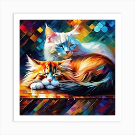 Serene And Dreamy Sleepy Cat In Beeple, Leonid Afremov Style Art Print