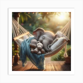 Elephant Sleeping In A Hammock 1 Art Print