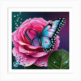 Butterfly On A Rose Art Print