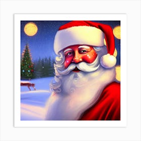 Santa Claus And Reindeer Art Print